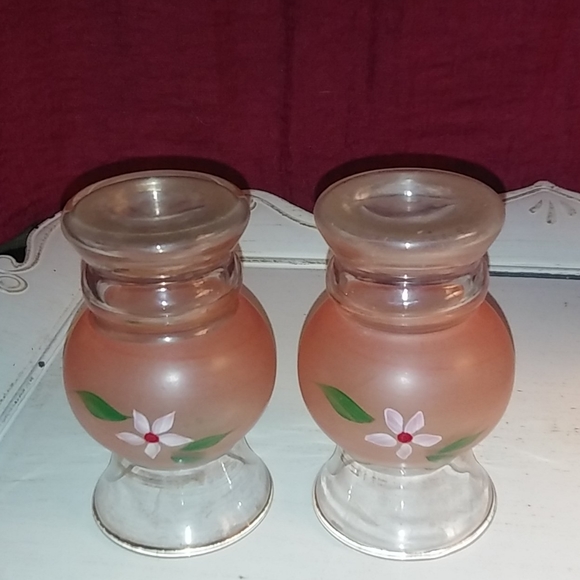 Vintage Pair Peach Painted Glass Bud Vases Set of2 - Picture 3 of 4
